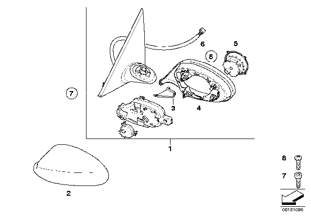 2008 BMW 328i Exterior Mirror Diagram 1