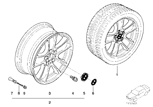 2003 BMW X5 BMW Light Alloy Wheel, Spider Spoke Diagram