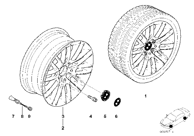 2001 BMW 525i BMW LA Wheel, Parallel Spoke Diagram