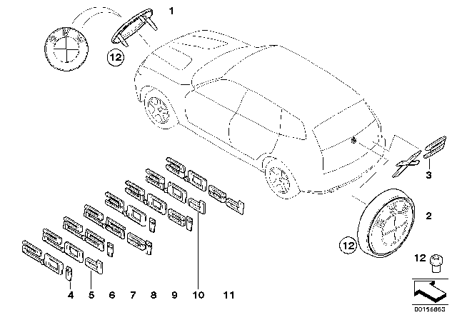 2004 BMW X3 Emblems / Letterings Diagram