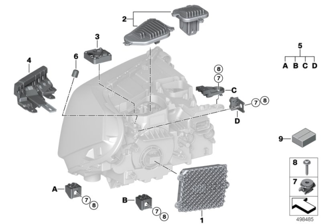 2020 BMW X1 Single Parts, Headlight Diagram