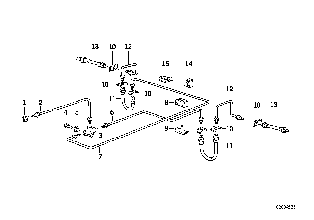 1994 BMW 540i Brake Pipe Rear ABS Diagram