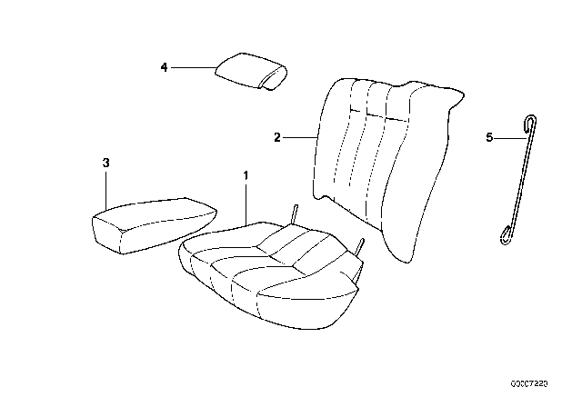 1989 BMW 750iL Cover Backrest Leather Center Part Diagram for 52201974916