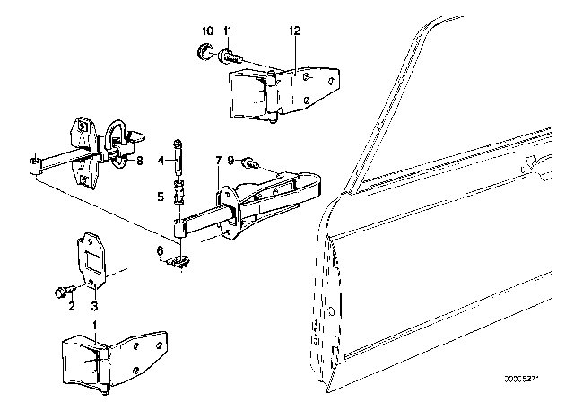 1980 BMW 733i Front Door - Hinge / Door Brake Diagram