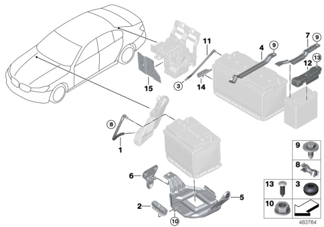 2017 BMW 740i Battery Mounting Parts Diagram
