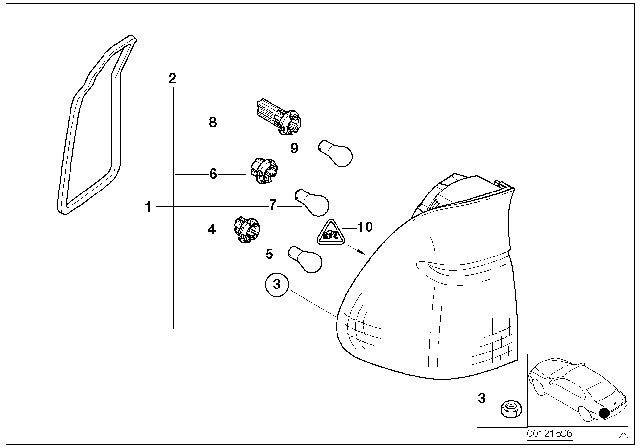 2001 BMW X5 Rear Light In The Side Panel,White Right Diagram for 63217158394