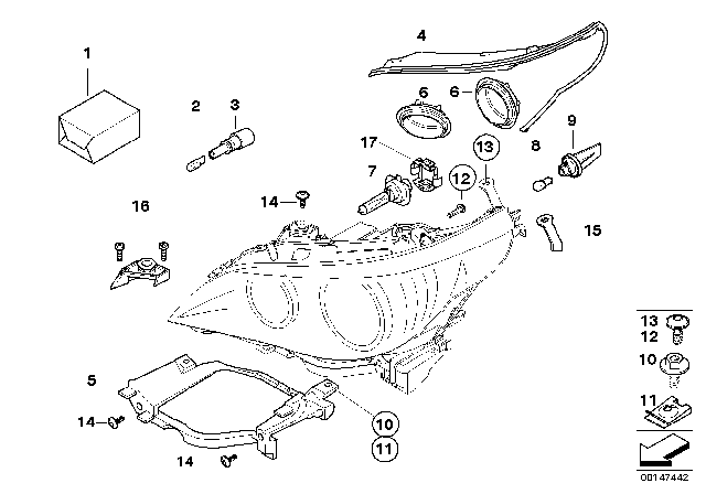 2006 BMW 550i Individual Parts For Headlamp, Halogen Diagram