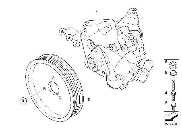 2005 BMW 545i Power Steering Pump Diagram for 32416762158