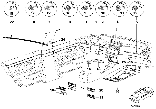 1997 BMW 740iL Equipment Of High-Polished Nutwood Diagram