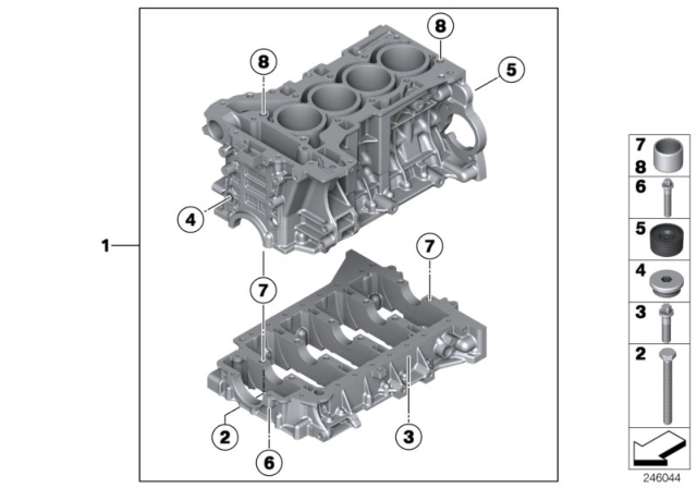 2016 BMW 328i Engine Block & Mounting Parts Diagram 1