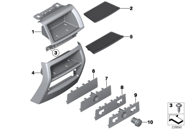 2012 BMW X3 Mounting Parts, Centre Console, Rear Diagram