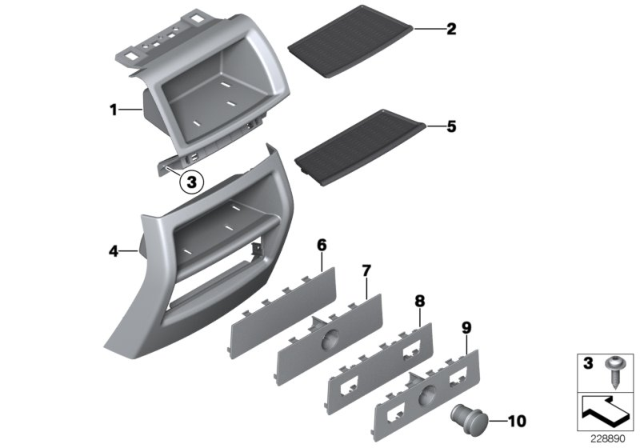 2011 BMW X3 Mounting Parts, Centre Console, Rear Diagram