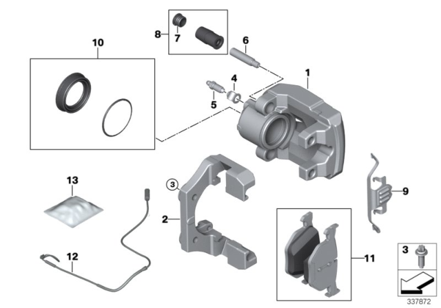 2018 BMW X5 Rear Wheel Brake, Brake Pad Sensor Diagram