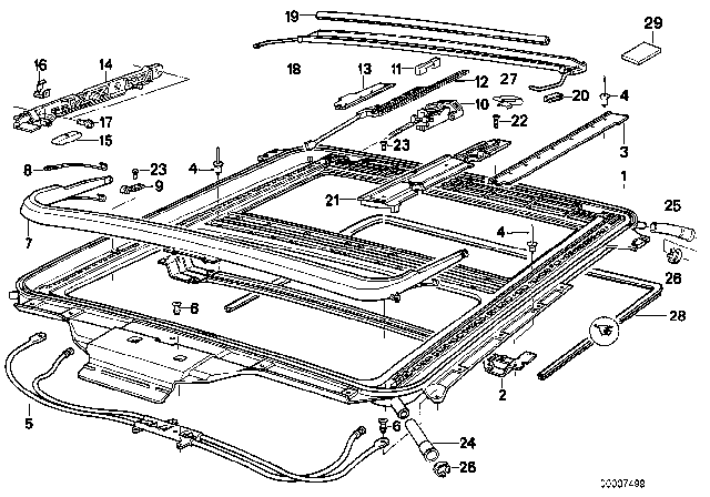 1995 BMW 850CSi Sliding Lifting Roof Frame Diagram