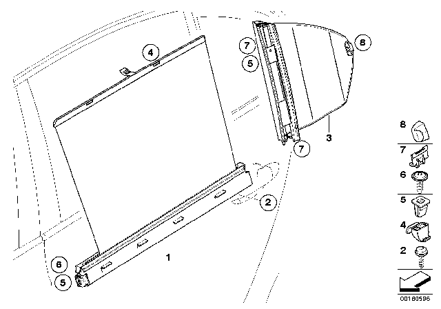 2008 BMW 528i Roller Sun Visor, Rear Door Diagram