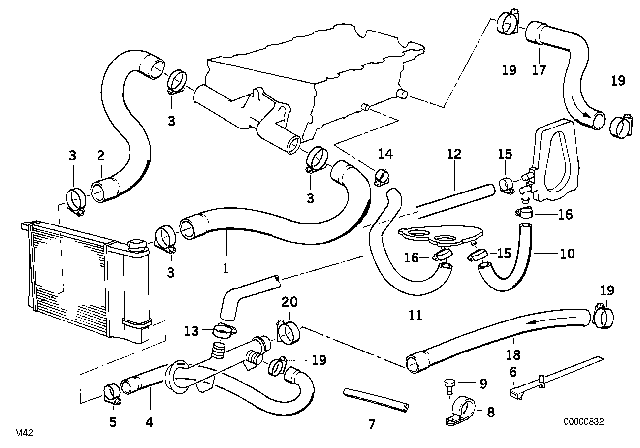 1995 BMW 318i Cooling System - Water Hoses Diagram 1