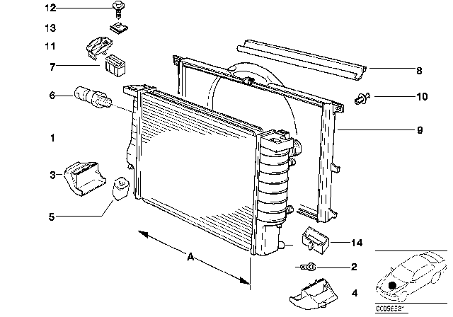 1998 BMW 740iL Radiator / Frame Diagram