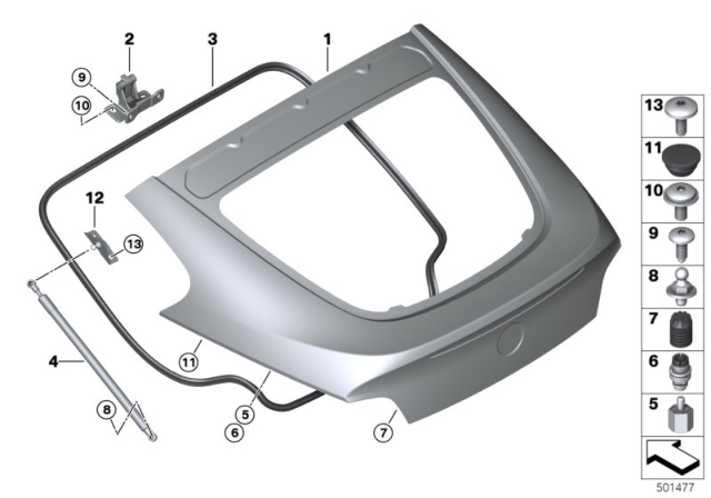 2007 BMW Z4 Single Components For Trunk Lid Diagram