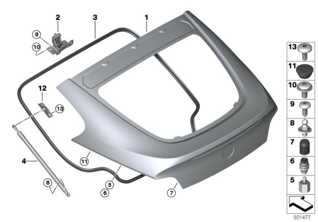 2006 BMW Z4 M Single Components For Trunk Lid Diagram