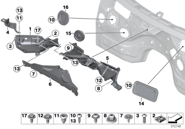 2011 BMW X3 Mounting Parts, Engine Compartment Diagram