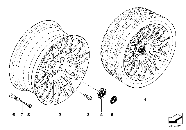 2004 BMW 545i BMW Light Alloy Wheel, Cross Spoke Diagram