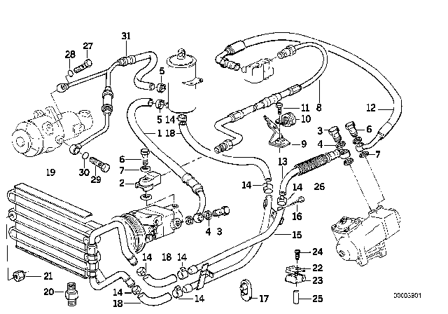 1994 BMW 850CSi Hydro Steering - Oil Pipes Diagram