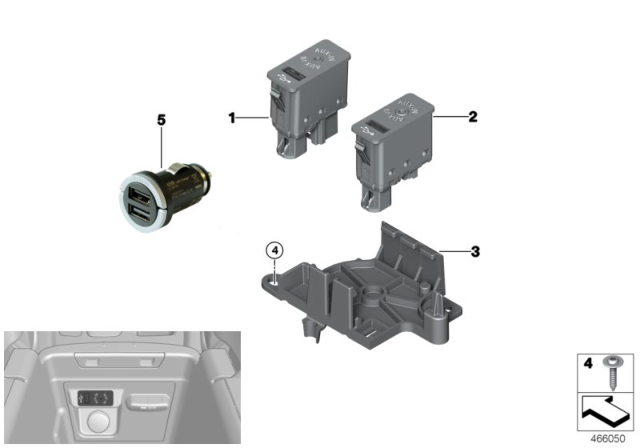 2014 BMW X5 USB / Aux-In Socket Diagram