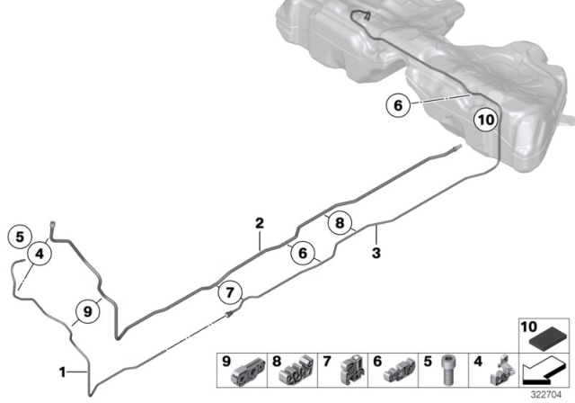 2010 BMW 550i GT xDrive Fuel Pipe And Mounting Parts Diagram