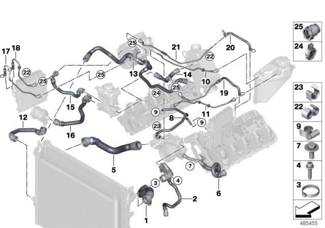 2016 BMW 750i Cooling System Coolant Hoses Diagram