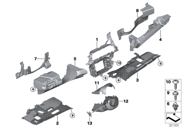 2009 BMW X5 Mounting Parts, Instrument Panel Diagram