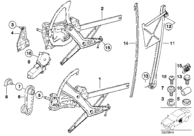 1996 BMW Z3 Front Right Window Regulator Diagram for 51328397704