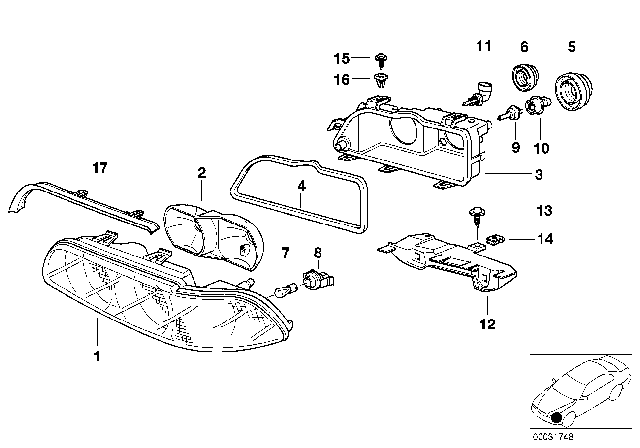 1997 BMW 540i Single Components For Headlight Diagram