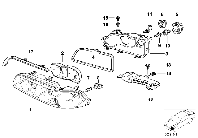 1997 BMW 528i Single Components For Headlight Diagram