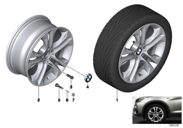 2012 BMW X3 Light Alloy Disc Wheel Reflexsilber Diagram for 36116862886