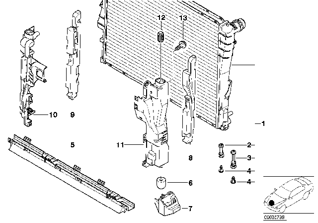 2004 BMW 325i Mounting Parts For Radiator Diagram