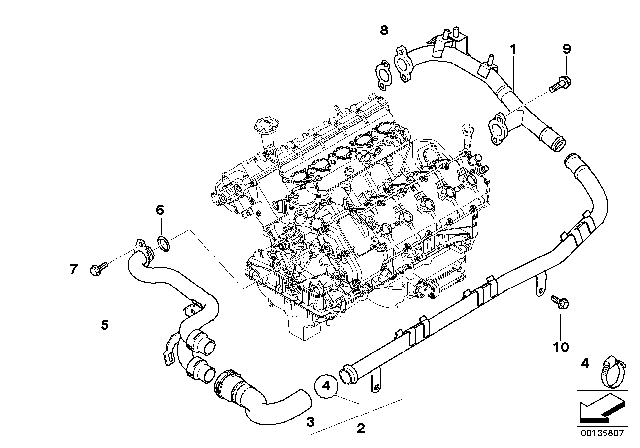 2010 BMW M6 Cooling System Pipe Diagram