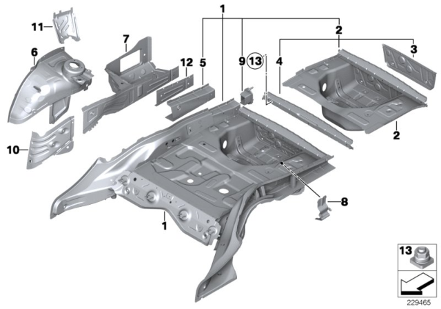 2012 BMW M6 Floor Panel Trunk / Wheel Housing Rear Diagram