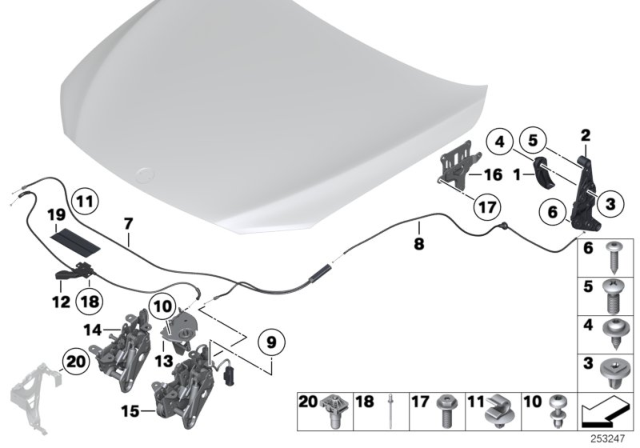 2009 BMW 750Li Bonnet / Closing System / Mounted Parts Diagram