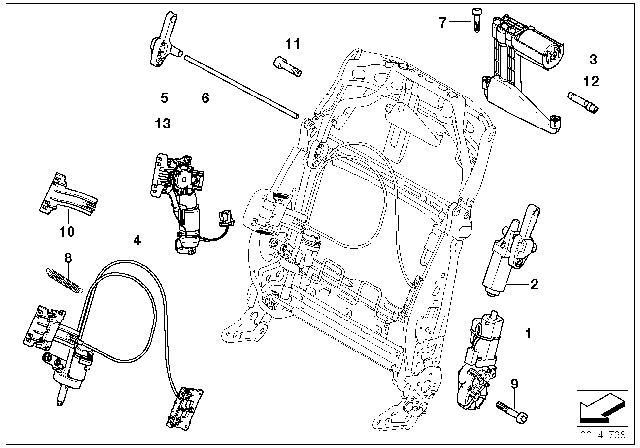 2009 BMW 535i xDrive Seat, Front, Electrical System & Drives, Backrest Diagram