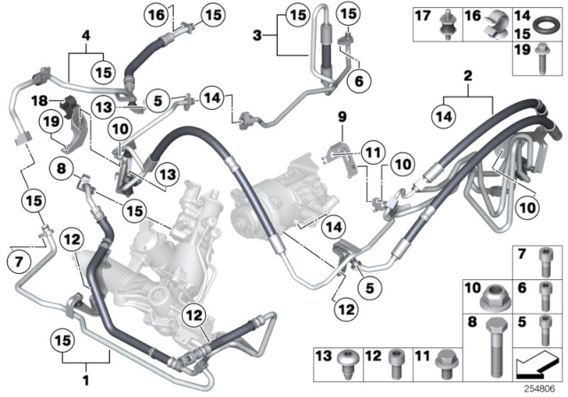 2012 BMW 740Li Power Steering / Oil Pipe Diagram 1