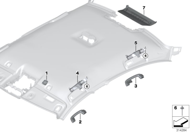 2016 BMW 535i Mounting Parts, Roofliner Diagram