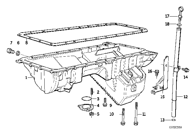 1995 BMW 325i Oil Pan / Oil Level Indicator Diagram