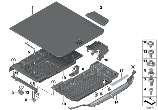 2018 BMW 640i xDrive Gran Turismo Floor Cover For Luggage Compartment Left Diagram for 51477445485