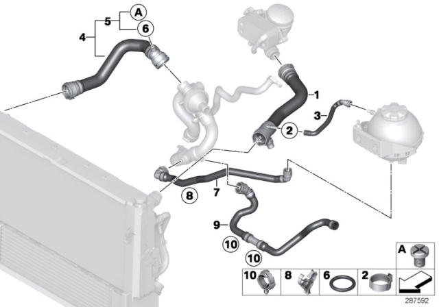 2015 BMW 328i xDrive Cooling System Coolant Hoses Diagram 1