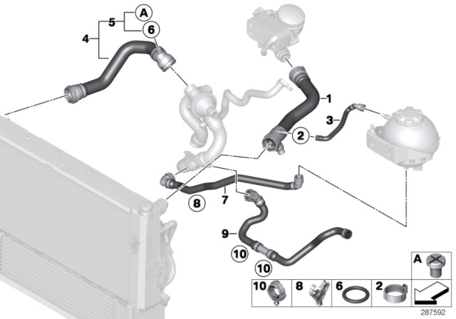 2012 BMW 328i Cooling System Coolant Hoses Diagram 1