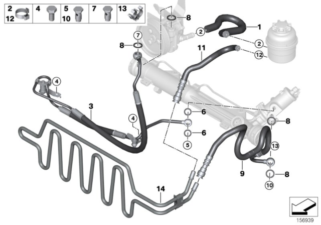 2010 BMW 335d Hydro Steering - Oil Pipes Diagram