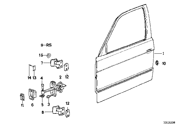 1993 BMW 525iT Front Door - Hinge / Door Brake Diagram