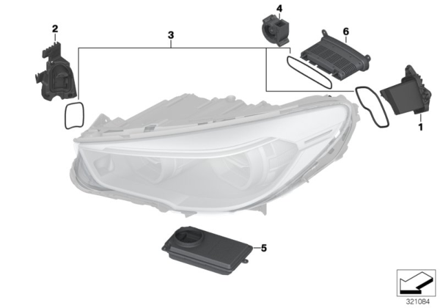 2015 BMW 550i GT Electronic Components, Headlight Diagram