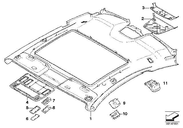 2006 BMW M6 Covering Headlining Rear Diagram for 51448029782