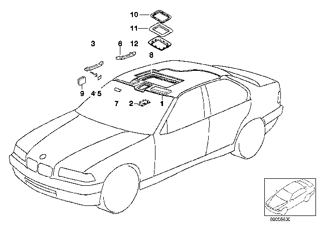 1998 BMW 328is Headliner Sunroof Diagram for 51442253560